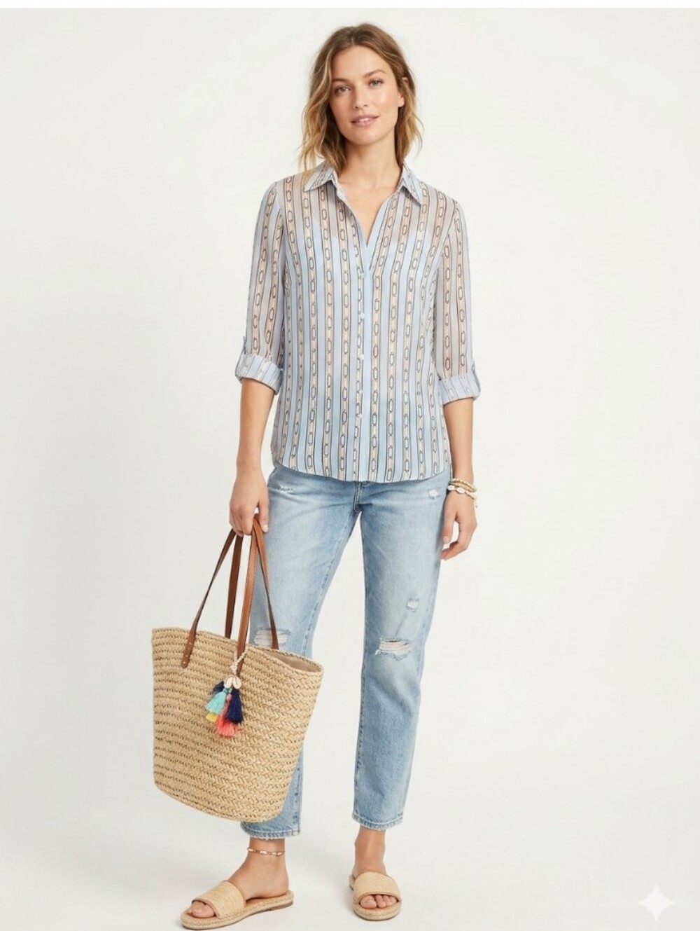 Ann Taylor Chain Link Pattern Blouse (L)